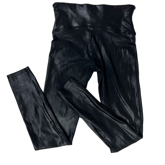 Spanx Shape Liquid Faux Leather Leggings Black Compression Shaping Women's L EUC - Picture 4 of 12